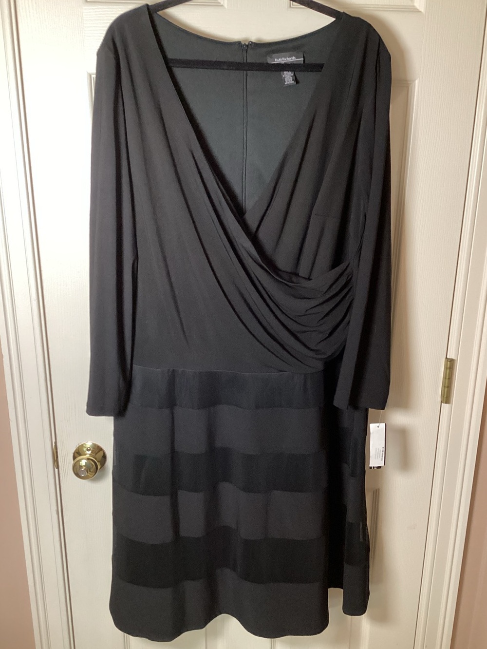 R&M Richards NWT Black Long-Sleeve Draped Wrap Dress - Size 18W